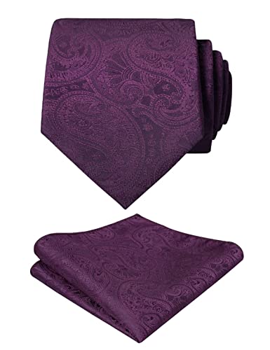 Alizeal Herren Jacquard gewebte Krawatte und Pocket Square Set, Dunkellila von Alizeal