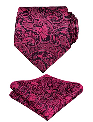 Alizeal Herren Jacquard gewebte Krawatte und Pocket Square Set, Magenta von Alizeal
