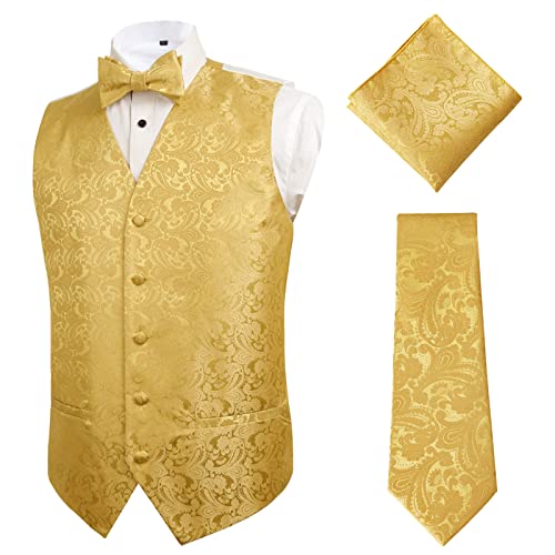 Alizeal Herren Klassische 4pc Paisley Jacquard Weste Anzug Weste Set, Goldene Olive-3XL von Alizeal
