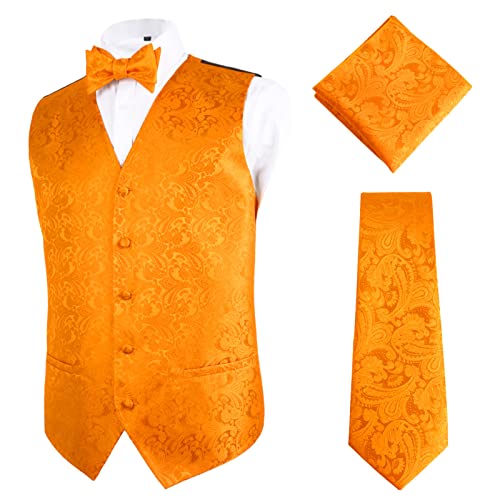 Alizeal Herren Klassische 4pc Paisley Jacquard Weste Anzug Weste Set, Orange-XL von Alizeal