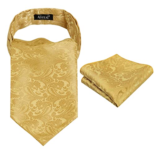 Alizeal Herren Modern Paisley Cravat & Pocket Square Set (Goldene Olive) von Alizeal