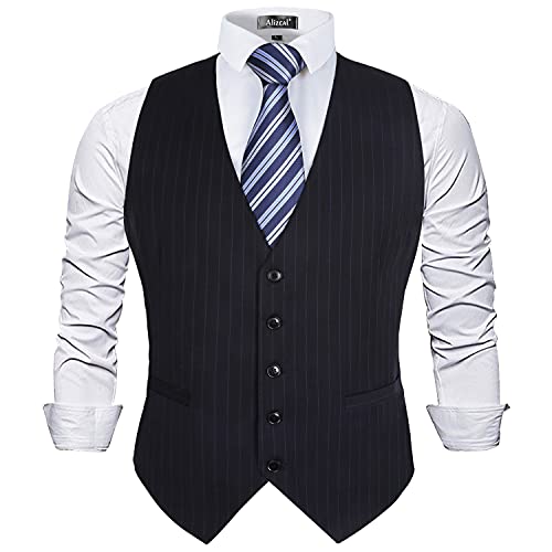 Alizeal Herren Nadelstreifen Business Anzug Weste Formales Kleid Smoking Weste, Bläulich Schwarz Gestreift-XL Alizeal Herren Nadelstreifen Business Anzug Weste Formales Kleid Smoking Weste, Bläulich Schwarz Gestreift-XL von Alizeal
