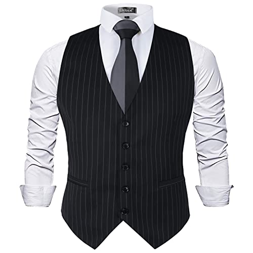 Alizeal Herren Nadelstreifen Business Anzug Weste Formales Kleid Smoking Weste, Schwarz-L von Alizeal