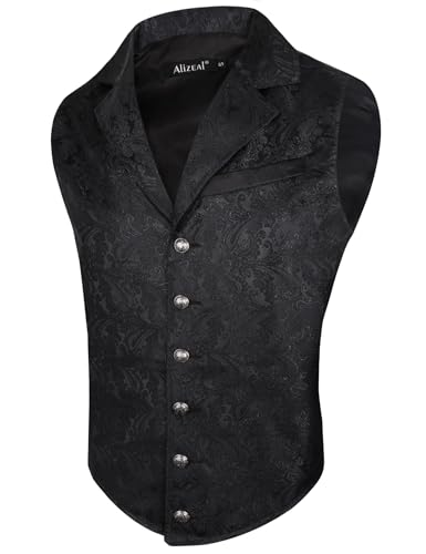 Alizeal Herren Paisley Weste Viktorianische Steampunk Gothic Formelle Casual für Party Bankett Anzug Weste, Schwarz-3XL von Alizeal