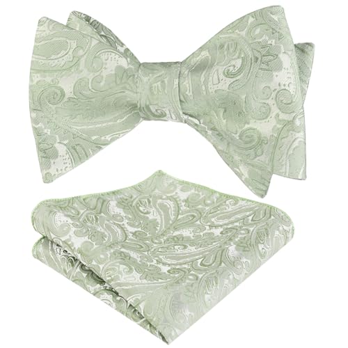Alizeal Herren Retro Paisley Selbst Fliege und Taschentuch Set, Salbei Grün von Alizeal