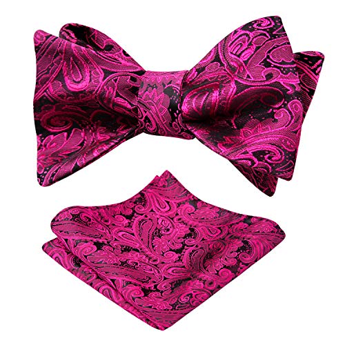 Alizeal Herren Retro Paisley Selbst Fliege und Taschentuch Set, hot pink von Alizeal