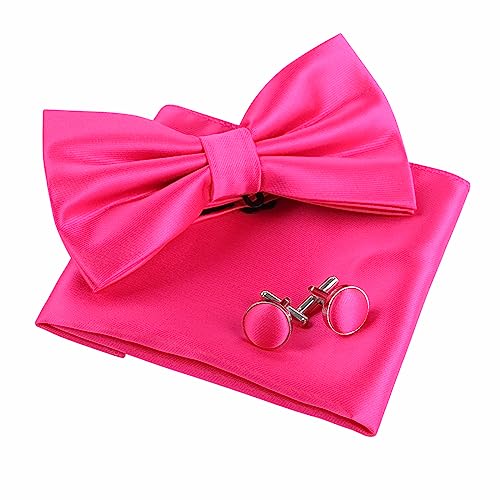 Alizeal Herren Smoking Fliege, Einstecktuch und Manschettenknöpfe Set, hot pink, Einheitsgröße von Alizeal