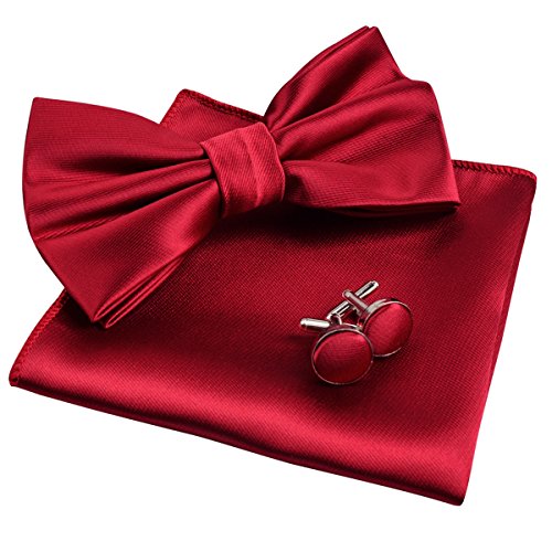 Alizeal Herren Smoking Fliege, Taschentuch und Manschettenknöpfe Set (Weinrot)(Größe: Einheitsgröße) von Alizeal