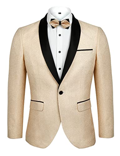 Alizeal Herren Smoking Schal Revers EIN Knopf Mode Jacquard Anzug Blazer Jacke für Party Prom Hochzeit, Champagner-S von Alizeal