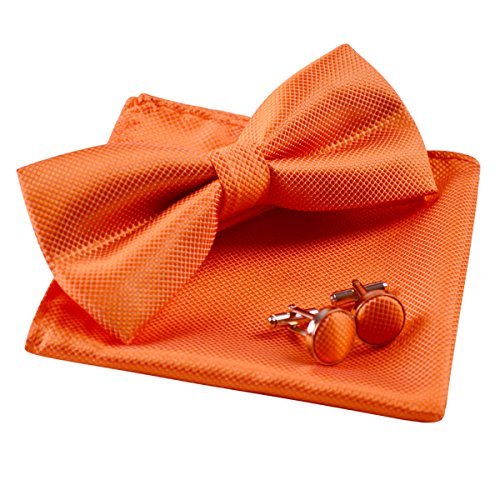 Alizeal Herren Solide vorgebundene Fliege Manschettenknöpfe Hanky Set für Männer Hals tragen, Orange von Alizeal