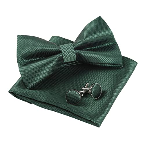 Alizeal Herren Solide vorgebundene Fliege Manschettenknöpfe Hanky Set für Männer Hals tragen, Waldgrün von Alizeal