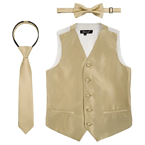 Alizeal Jungen Fliege, Krawatte und Anzug Weste Einfarbige klassische Krawatte und Weste 3pc Set, Champagner-10 von Alizeal