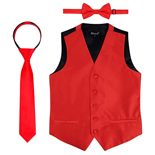 Alizeal Jungen Fliege, Krawatte und Anzug Weste Einfarbige klassische Krawatte und Weste 3pc Set, Rot-12 von Alizeal