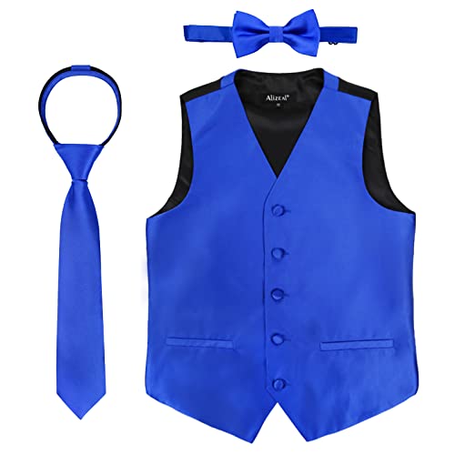 Alizeal Jungen Fliege, Krawatte und Anzug Weste Einfarbige klassische Krawatte und Weste 3pc Set, Royal Blau-12 von Alizeal