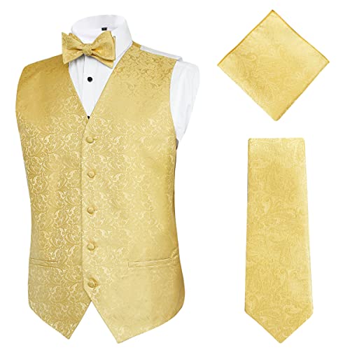 Alizeal Herren Klassische 4pc Paisley Jacquard Weste Anzug Weste Set, Golden-L von Alizeal