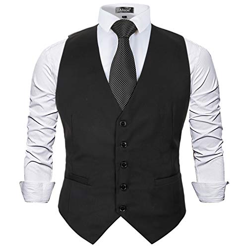 Alizeal Mens Classic Solid Color Business Suit Vest Regular Fit Tuxedo Waistcoat, Black-L von Alizeal