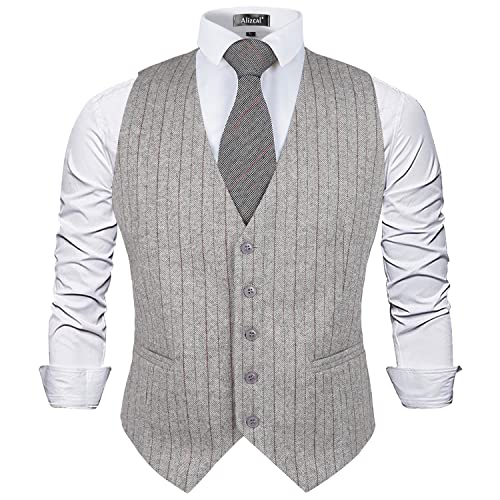 Alizeal Mens Plaid Tweed Business Suit Vest Regular Fit Tuxedo Waistcoat, Light Gray-XL von Alizeal