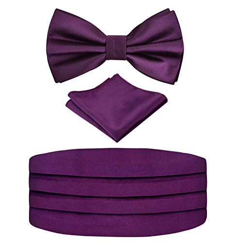Alizeal Mens Solid Pre-Tied Party Einstellbare Fliege, Cummerbund und Pocket Square Geschenk Set, Dunkelviolett von Alizeal