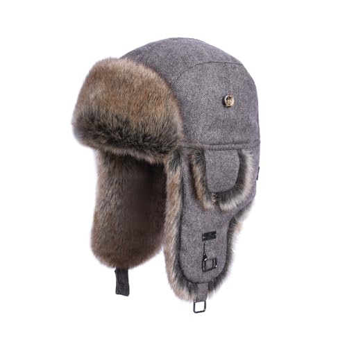 Alkaidstar Unisex Fliegermütze Rib Wolle Bomber Aviator Pilot Hat Faux Fellmütze Winter Russische Mütze Herren Bomber Hut Fliegermütze Erwachsenen Wintermütze Ohrenschützer von Alkaidstar
