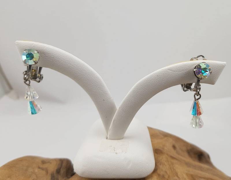 Vintage Klare Ab Swarovski Kristall Baumeln Clip Ohrringe, Hochzeit Ohrringe von AlkaraDesigns