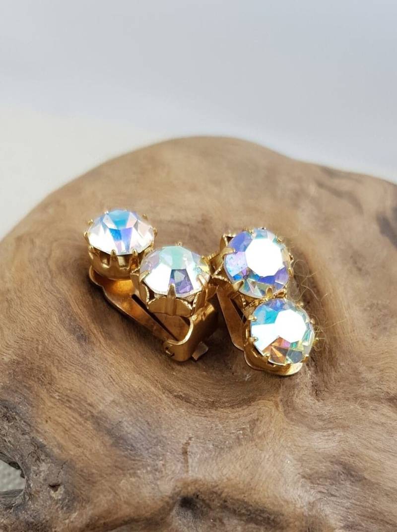 Vintage Klare Aurora Borealis Strass Ohrclips von AlkaraDesigns