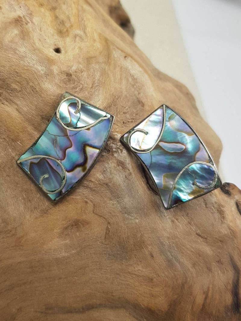 Vintage Mexiko Abalone Shell Ohrringe Mit Sterlingsilber Eingefasst von AlkaraDesigns