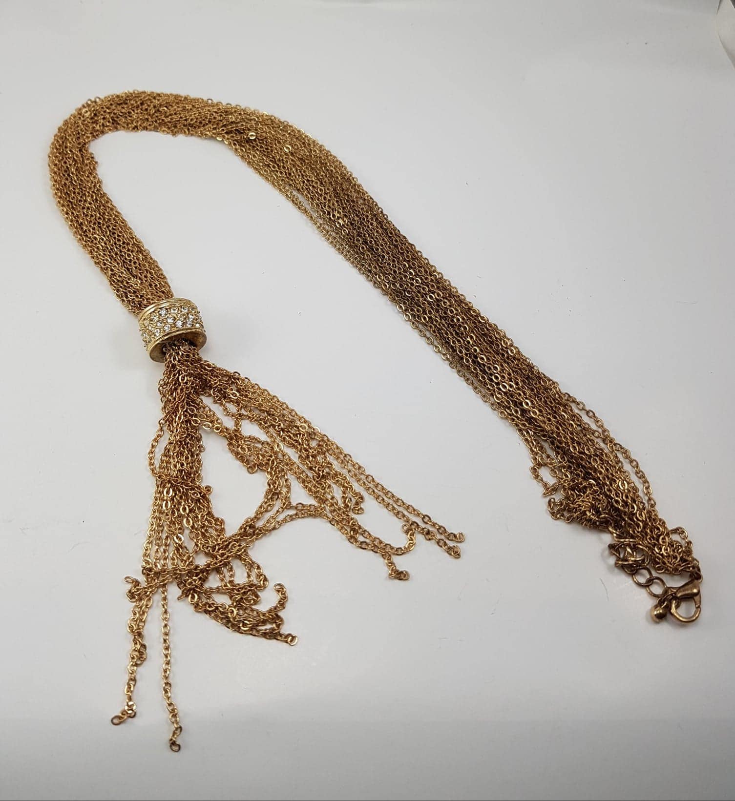 Vintage Multi Strang Quaste Gold Halskette Mit Kristall Anhänger von AlkaraDesigns