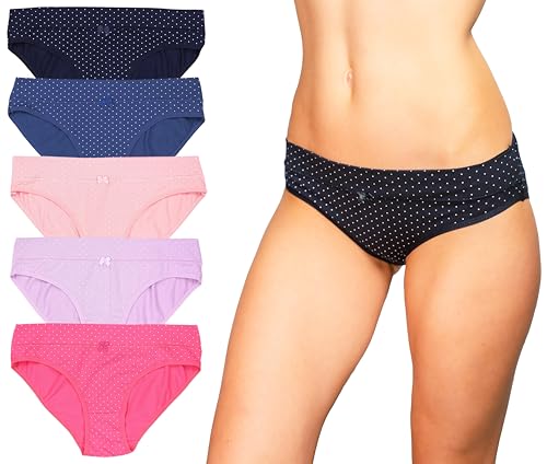 Alkato Damen Baumwolle Slips Unterwäsche Unterhosen Hohe Taille Spitze 5er Pack, Farbe: 18256-LO Bikinihose/Farbenmix, Größe: L von Alkato