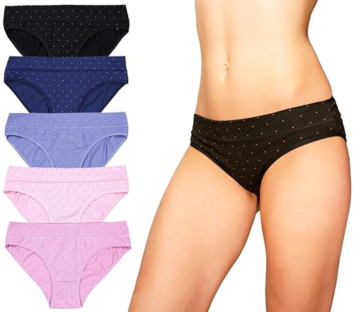 Alkato Damen Baumwolle Slips Unterwäsche Unterhosen Hohe Taille Spitze 5er Pack, Farbe: 188117-LO Slip/Farbenmix, Größe: L von Alkato