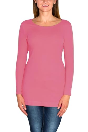 Alkato Damen Langarm Longshirt Langarmshirt Tunika Basic Shirt, Farbe: Altrosa, Größe: L von Alkato