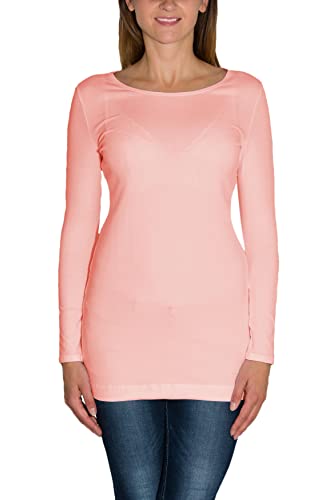 Alkato Damen Langarm Longshirt Langarmshirt Tunika Basic Shirt, Farbe: Apricot, Größe: L von Alkato