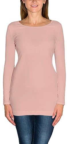 Alkato Damen Langarm Longshirt Langarmshirt Tunika Basic Shirt, Farbe: Beige, Größe: M von Alkato