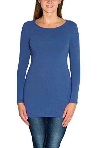 Alkato Damen Langarm Longshirt Langarmshirt Tunika Basic Shirt, Farbe: Blau, Größe: M von Alkato