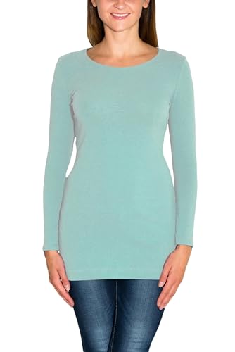 Alkato Damen Langarm Longshirt Langarmshirt Tunika Basic Shirt, Farbe: Mineralgrün, Größe: L von Alkato