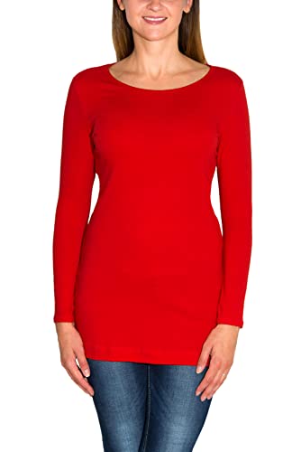 Alkato Damen Langarm Longshirt Langarmshirt Tunika Basic Shirt, Farbe: Rot, Größe: XL von Alkato