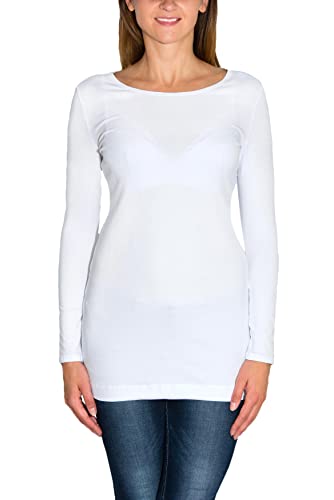 Alkato Damen Langarm Longshirt Langarmshirt Tunika Basic Shirt, Farbe: Weiß, Größe: XXL von Alkato