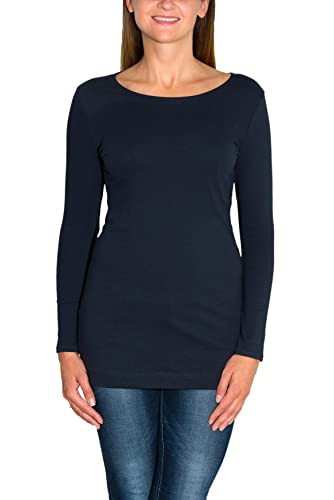 Alkato Damen Langarm Longshirt Langarmshirt Tunika Basic Shirt, Farbe: Dunkelblau, Größe: M von Alkato