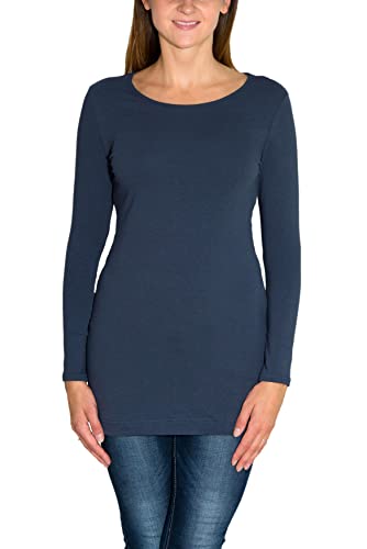 Alkato Damen Langarm Longshirt Langarmshirt Tunika Basic Shirt, Farbe: Jeans, Größe: M von Alkato