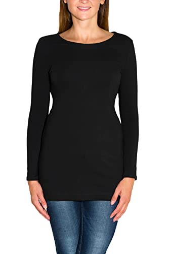 Alkato Damen Langarm Longshirt Langarmshirt Tunika Basic Shirt, Farbe: Schwarz, Größe: L von Alkato