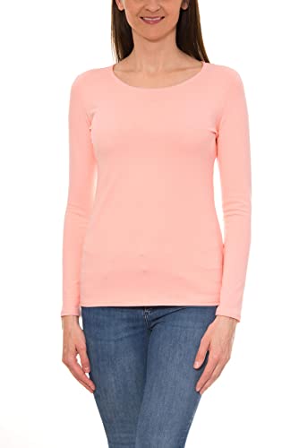 Alkato Damen Langarm Shirt mit O-Ausschnitt, Farbe: Apricot, Größe: L von Alkato