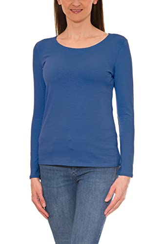 Alkato Damen Langarm Shirt mit O-Ausschnitt, Farbe: Blau, Größe: S von Alkato