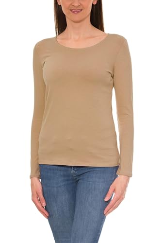 Alkato Damen Langarm Shirt mit O-Ausschnitt, Farbe: Dunkelbeige, Größe: L von Alkato