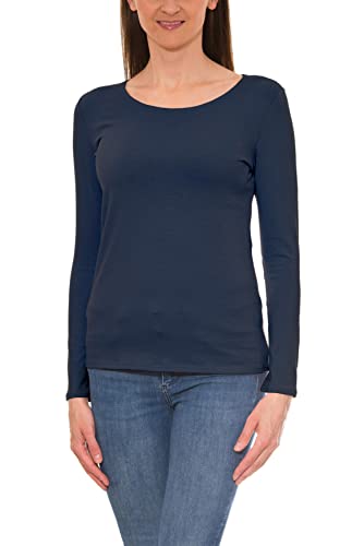 Alkato Damen Langarm Shirt mit O-Ausschnitt, Farbe: Dunkelblau, Größe: L von Alkato