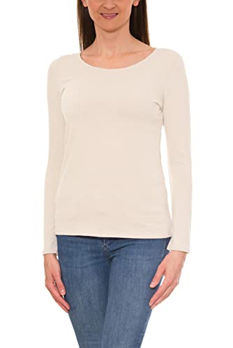 Alkato Damen Langarm Shirt mit O-Ausschnitt, Farbe: Elfenbein, Größe: XL von Alkato