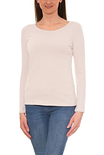 Alkato Damen Langarm Shirt mit O-Ausschnitt, Farbe: Hellbeige, Größe: L von Alkato