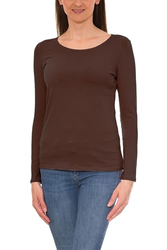 Alkato Damen Langarm Shirt mit O-Ausschnitt, Farbe: Hellbraun, Größe: M von Alkato