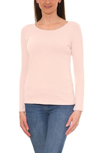 Alkato Damen Langarm Shirt mit O-Ausschnitt, Farbe: Puderrosa, Größe: L von Alkato