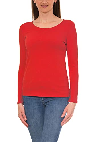 Alkato Damen Langarm Shirt mit O-Ausschnitt, Farbe: Rot, Größe: L von Alkato