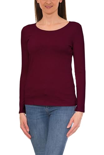 Alkato Damen Langarm Shirt mit O-Ausschnitt, Farbe: Weinrot, Größe: L von Alkato