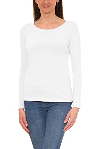 Alkato Damen Langarm Shirt mit O-Ausschnitt, Farbe: Weiß, Größe: L von Alkato